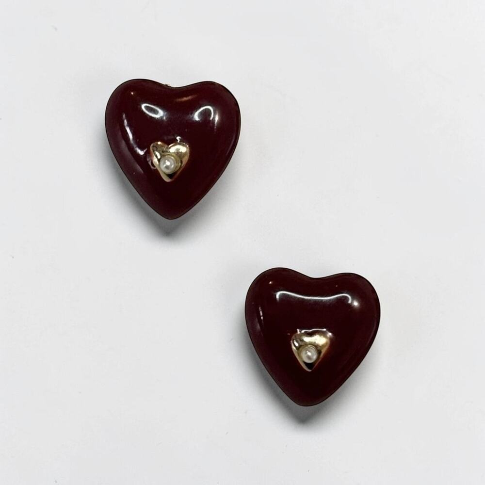 Burgundy Heart Stud Earrings